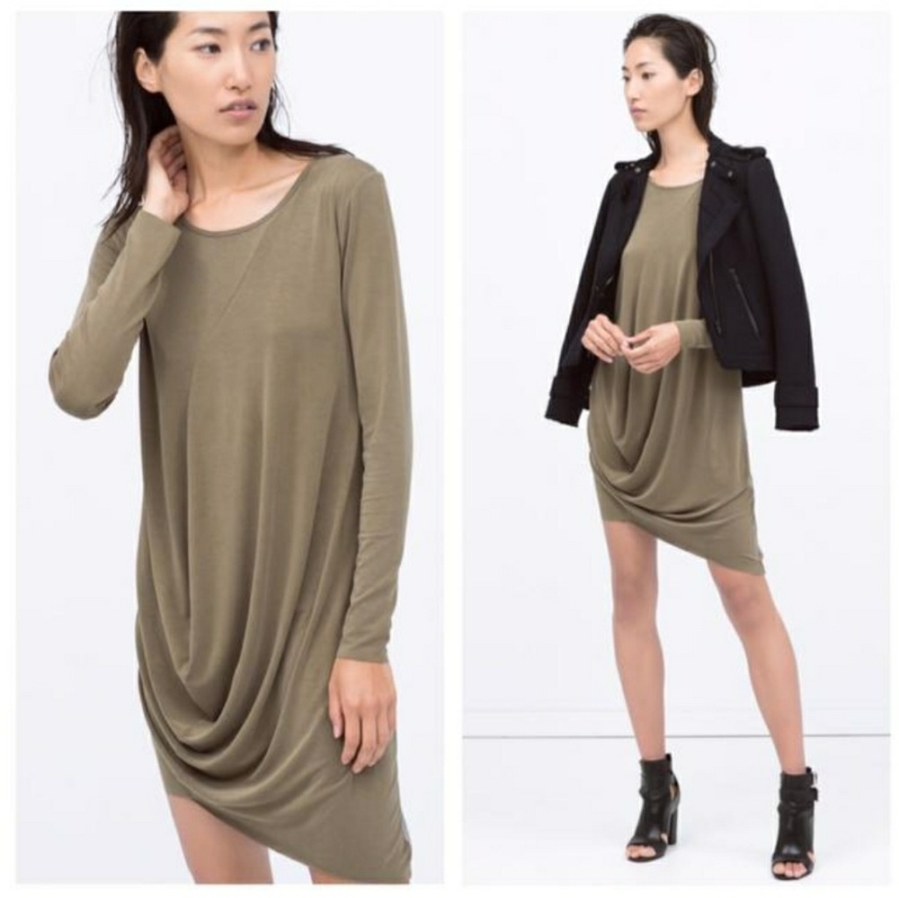 Zara Draped Asymmetrical Mid-Length Dress